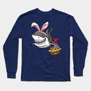 Cool Easter Shark with Easter Basket and Bunny Ears Long Sleeve T-Shirt